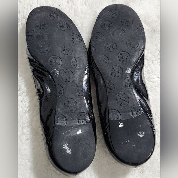 Tory Burch Reva Women's Patent Tumble Leather Ballet Flats Black/Gold US 8.5 - Picture 9 of 11